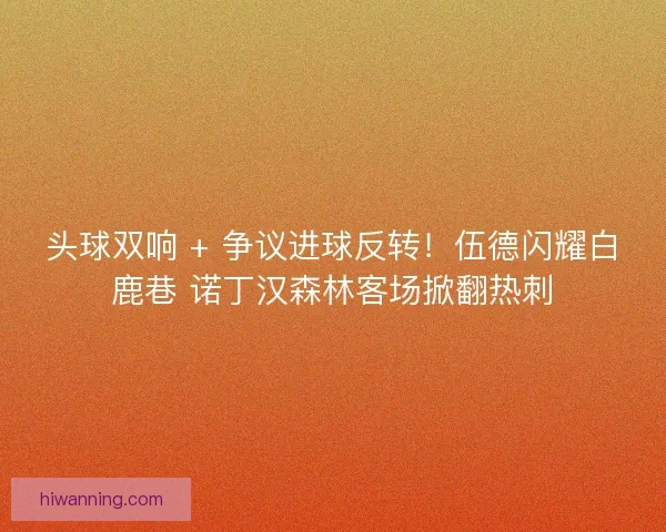 头球双响 + 争议进球反转！伍德闪耀白鹿巷 诺丁汉森林客场掀翻热刺